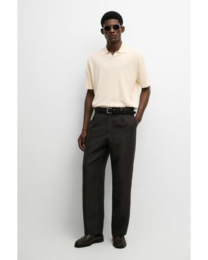 MASSIMO DUTTI Polo Punto Cuello Pico 100% Algodón - Blanco