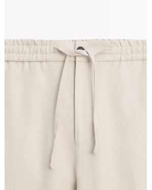 MASSIMO DUTTI Total Look Linen Trousers With Waist Detail - White
