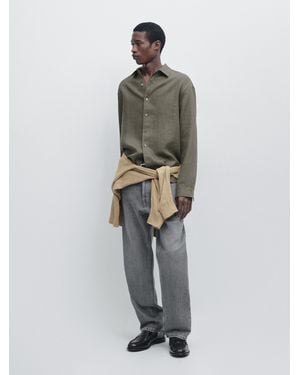 MASSIMO DUTTI 100% Linen Regular Fit Shirt - Grey