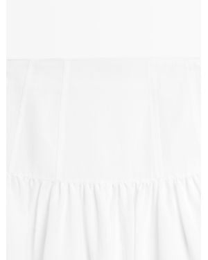 MASSIMO DUTTI Midi Skirt With Yoke Detail - White