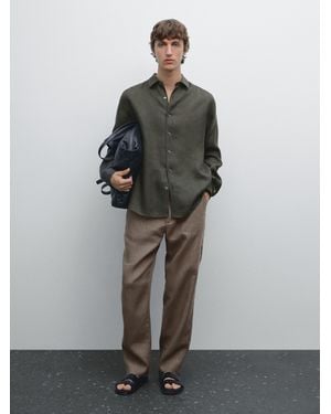MASSIMO DUTTI Camisa Regular Fit 100% Lino - Gris