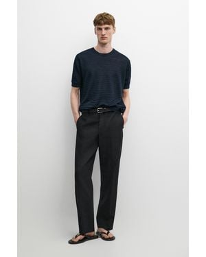 MASSIMO DUTTI 100% Linen Short Sleeve Knit Sweater - Blue