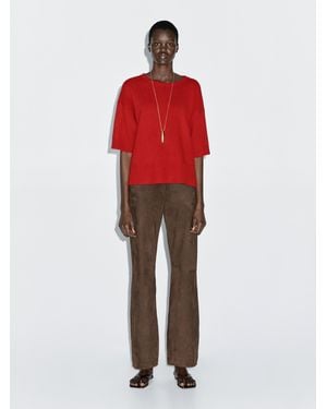 MASSIMO DUTTI Pullover Aus Wollmischgewebe Mit Rundausschnitt - Rot