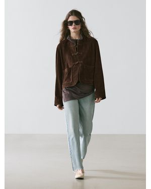 MASSIMO DUTTI Short Suede Leather Jacket - Brown