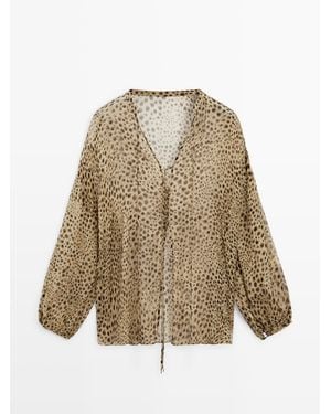 MASSIMO DUTTI Soepelvallende Blouse Met Dierenprint - Wit