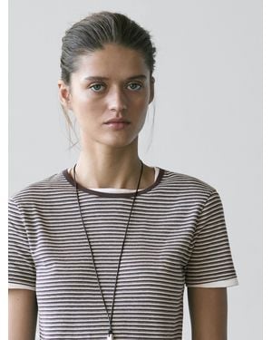 MASSIMO DUTTI Striped Double-Layer T-Shirt With Short Sleeves - Gray