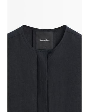 MASSIMO DUTTI 100% Linen Puff Bomber Jacket - Black