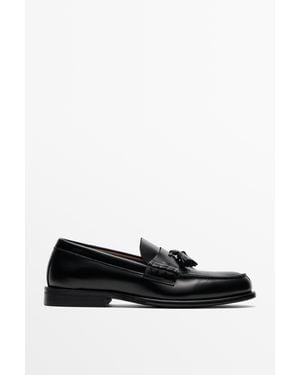 MASSIMO DUTTI Leather Tassel Loafer - Black