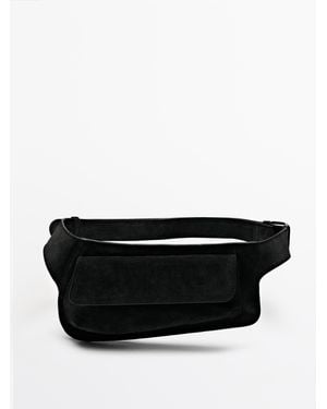 MASSIMO DUTTI Split Suede Belt Bag - Black