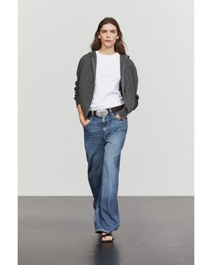 MASSIMO DUTTI Cotton Blend Knit Hooded Cardigan - Blue