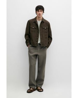 MASSIMO DUTTI 100% Linen Jacket With Pocket Details - Brown