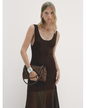 MASSIMO DUTTI Kleine Tasche Aus Nappaleder Mit Fächern - Schwarz