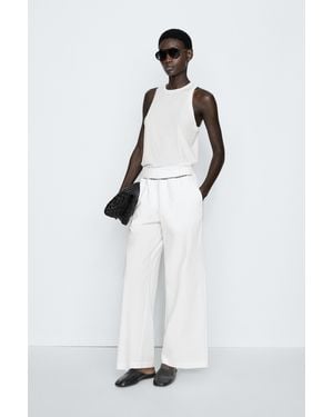 MASSIMO DUTTI 100% Cotton Elasticated Trousers - White