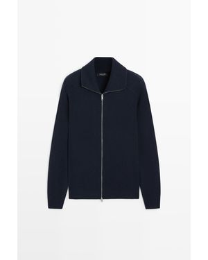 MASSIMO DUTTI Tricot Vest Met Rits Van Wolmix - Blauw