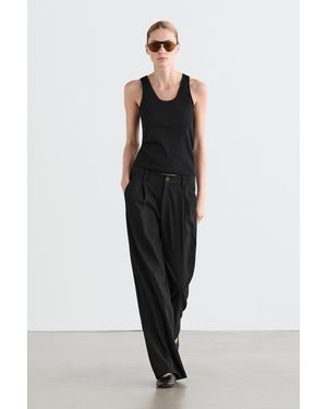 MASSIMO DUTTI Pinstripe Wide-Leg Trousers - Black