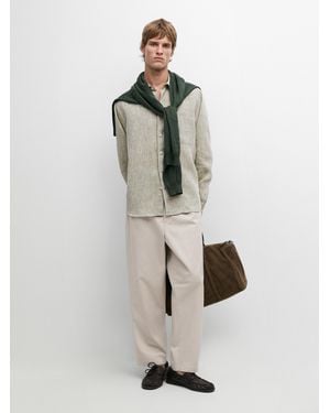 MASSIMO DUTTI Flowing Linen Shirt With Pocket - Gray