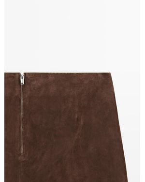 MASSIMO DUTTI Suede Leather Mini Skirt - White