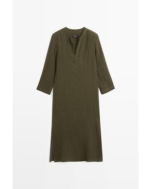 MASSIMO DUTTI Shirtdress Van Linnenmix Met Wafelstructuur - Groen