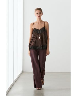 MASSIMO DUTTI 100% Linen Mid-Waist Flare Trousers - Purple