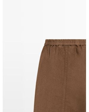 MASSIMO DUTTI Linen Trousers With Elasticated Waistband - Natural