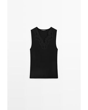 MASSIMO DUTTI Lingerie-Top Aus Baumwoll-Kaschmir-Mischung - Schwarz