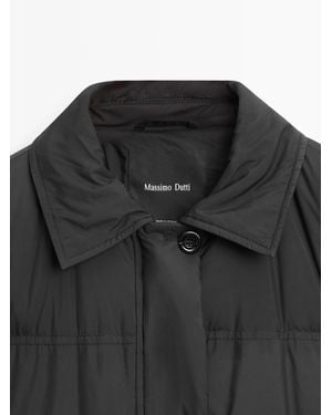 MASSIMO DUTTI Down Feather Puffer Bomber Jacket - Black