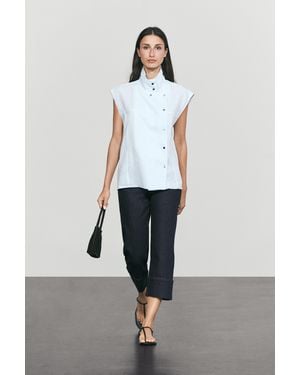 MASSIMO DUTTI 100% Linen Snap-Button Top - White