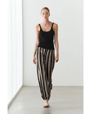 MASSIMO DUTTI Striped Sarouel Trousers Co-Ord - Black