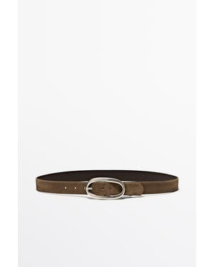MASSIMO DUTTI Split Suede Leather Belt - White