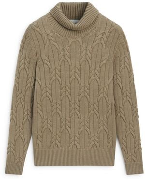 MASSIMO DUTTI 100% Wollen Gebreide Trui Met Kabelmotief - Naturel