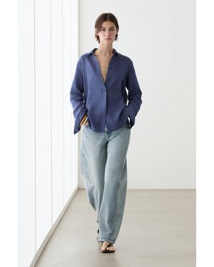 MASSIMO DUTTI Flowing 100% Linen Shirt - Blue