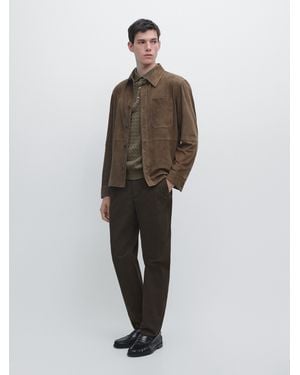 MASSIMO DUTTI Slim Fit Cotton Pants - Brown