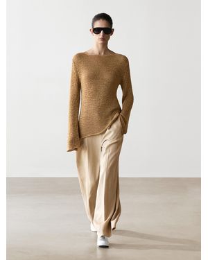MASSIMO DUTTI Cotton Blend Boat Neck Knit Jumper - Natural