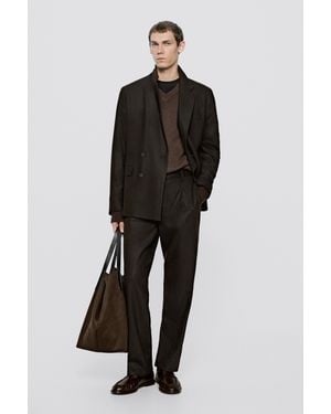 MASSIMO DUTTI Wool Blend Darted Suit Trousers - Black