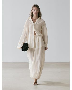 MASSIMO DUTTI Flowing Shirt With Pleated Detail - Natural
