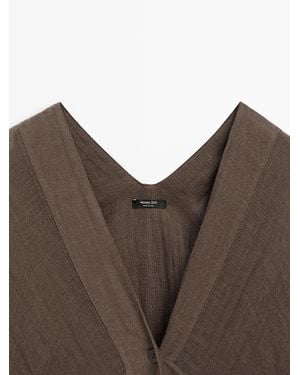 MASSIMO DUTTI Flowing 100% Linen Oversize Blouse With Back Detail - Brown