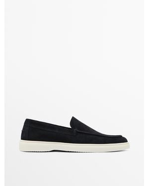 MASSIMO DUTTI Split Leather Loafers With Moc Toe - White