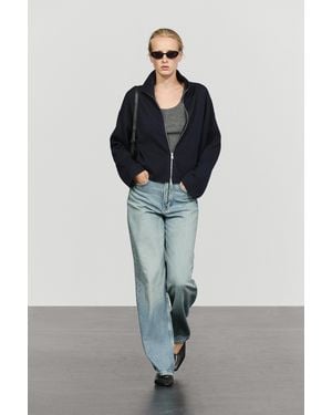 MASSIMO DUTTI Cotton Blend Zip-Up Knit Jacket - Blue
