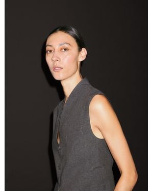 MASSIMO DUTTI 100% Linen High Neck Vest - Black