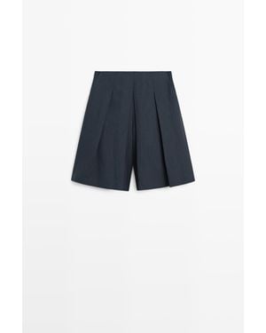 MASSIMO DUTTI Bermuda Met Plooien En Linnen - Blauw