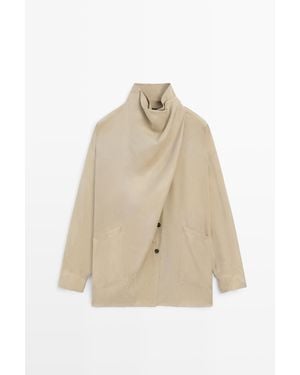 MASSIMO DUTTI Chemise Croisée À Col Montant - Neutre