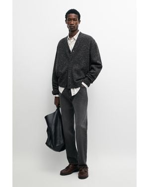 MASSIMO DUTTI Wool Blend Flecked Knit Cardigan - Black