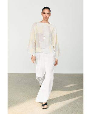 MASSIMO DUTTI Patchwork Print Boat Neck Blouse - White