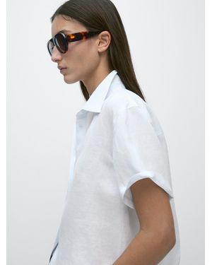 MASSIMO DUTTI 100% Linen Short Sleeve Shirt - White
