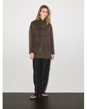 MASSIMO DUTTI Wool Blend Coat With Tuxedo Collar - Brown