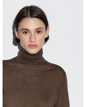 MASSIMO DUTTI Wool Blend High Neck Knit Sweater - Brown