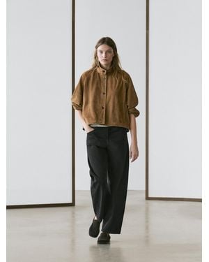 MASSIMO DUTTI Short Suede Leather Bomber Jacket - Multicolour