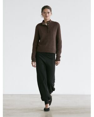 MASSIMO DUTTI Jersey Punto Cuello Subido Snap - Marrón