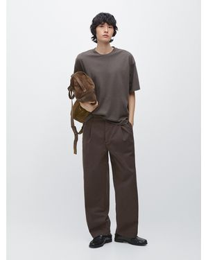 MASSIMO DUTTI Cotton Blend Barrel Fit Trousers - Brown