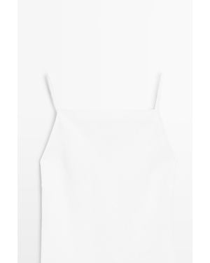 MASSIMO DUTTI Linen Straight Neckline Midi Dress - White